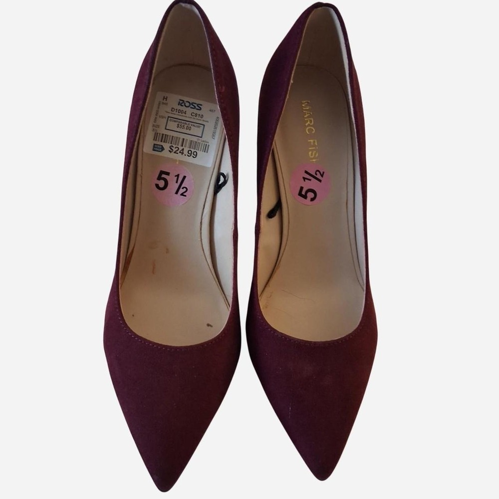 Womens 3 inch heels Marc Fisher burgundy suede heels Gold detail on heel